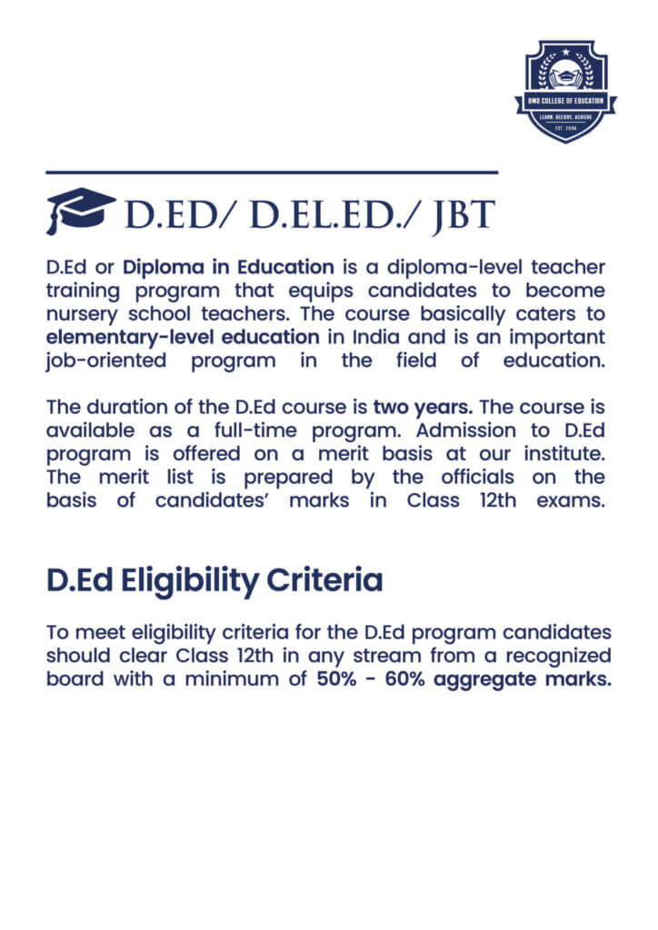 Diploma in Education (D.Ed) at Baba Mohan Das College of Education