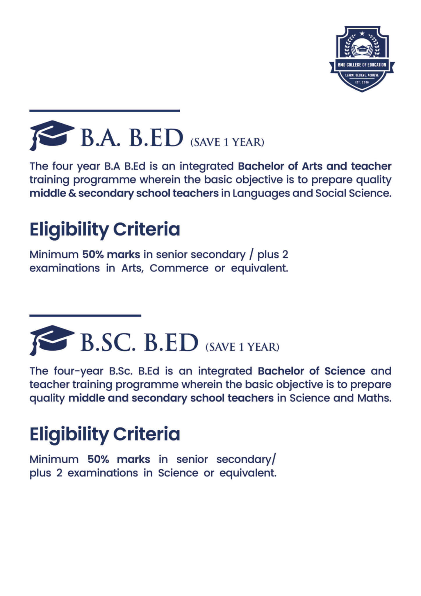 Bachelor Of Education (B.Ed) At Baba Mohan Das College Of Education (2024)